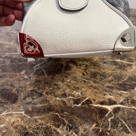 Authentic MCM Munchen Monogram Satchel Chain Handle Handbag Gray White - Picture 6 of 11